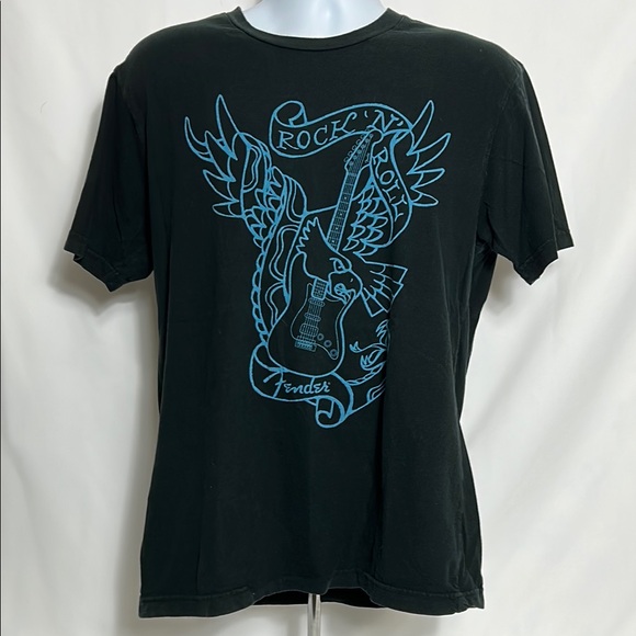 Fender Black Short Sleeve Tee with Blue Graphic Design Mens Size Medium - Picture 1 of 6